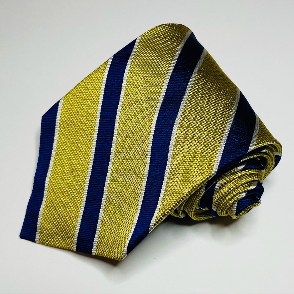 Ralph Lauren Gold and  Navy Blue Striped 100% Silk Tie